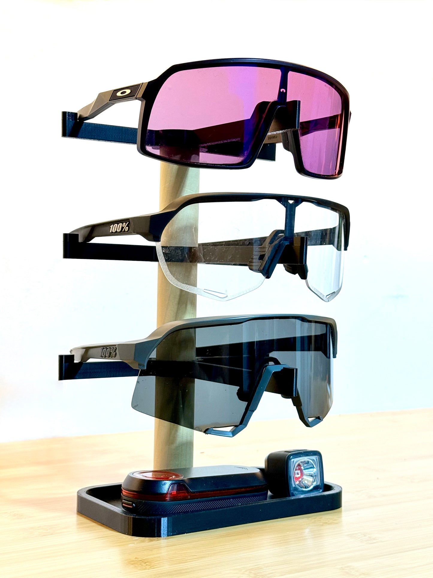 Sleek Triple-Tier Eyewear Stand with Accessory Tray