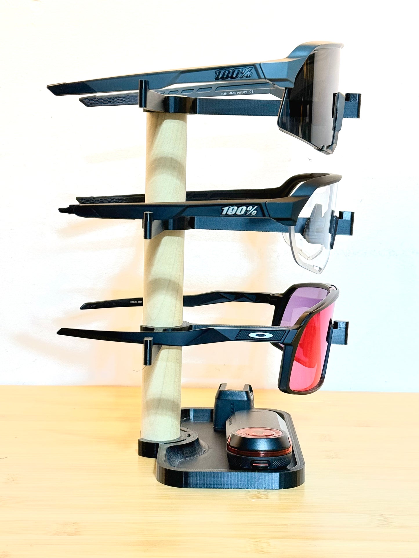 Sleek Triple-Tier Eyewear Stand with Accessory Tray