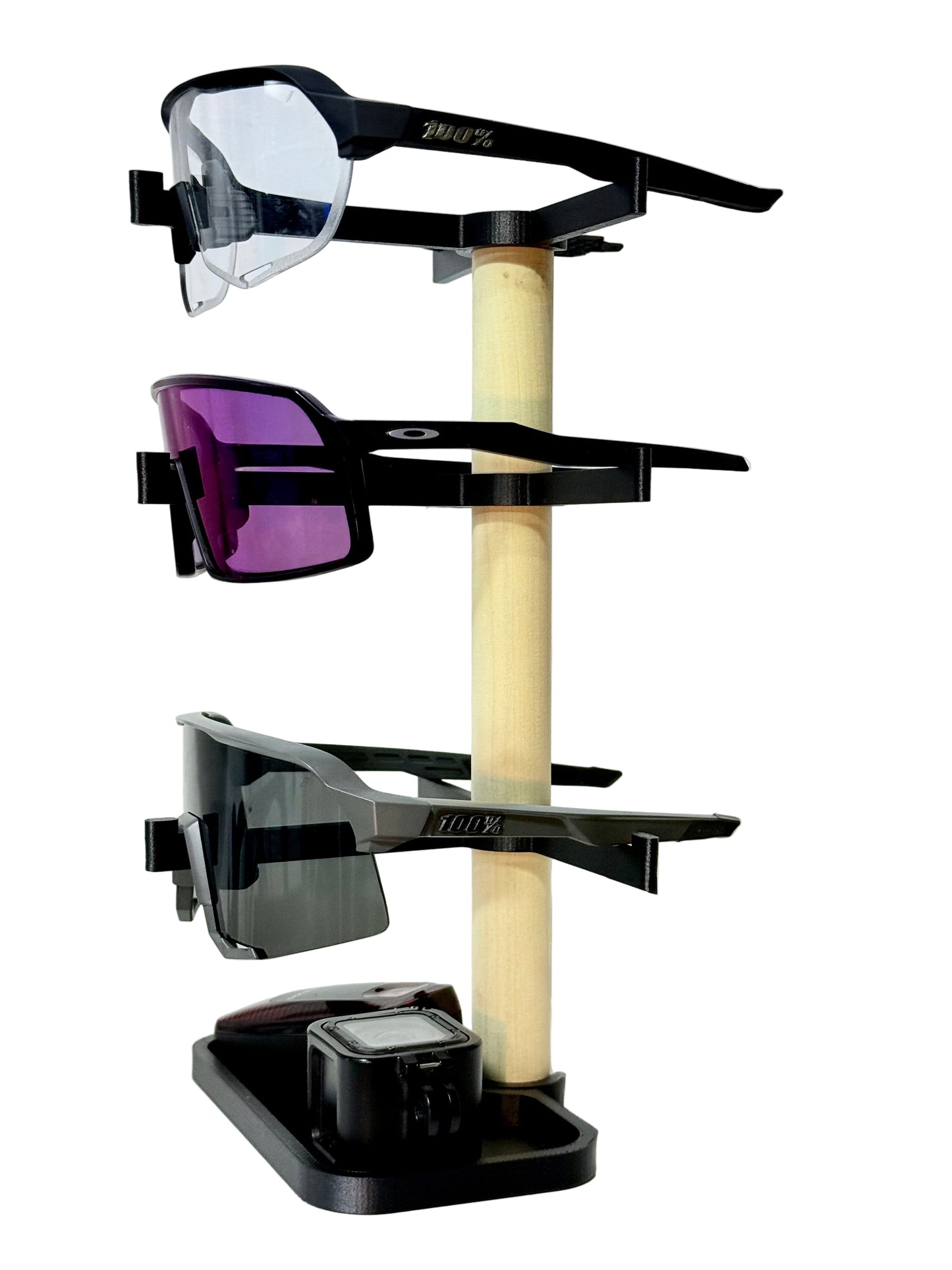 Sleek Triple-Tier Eyewear Stand with Accessory Tray