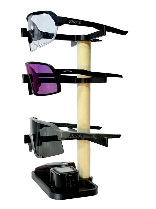 Sleek Triple-Tier Eyewear Stand with Accessory Tray