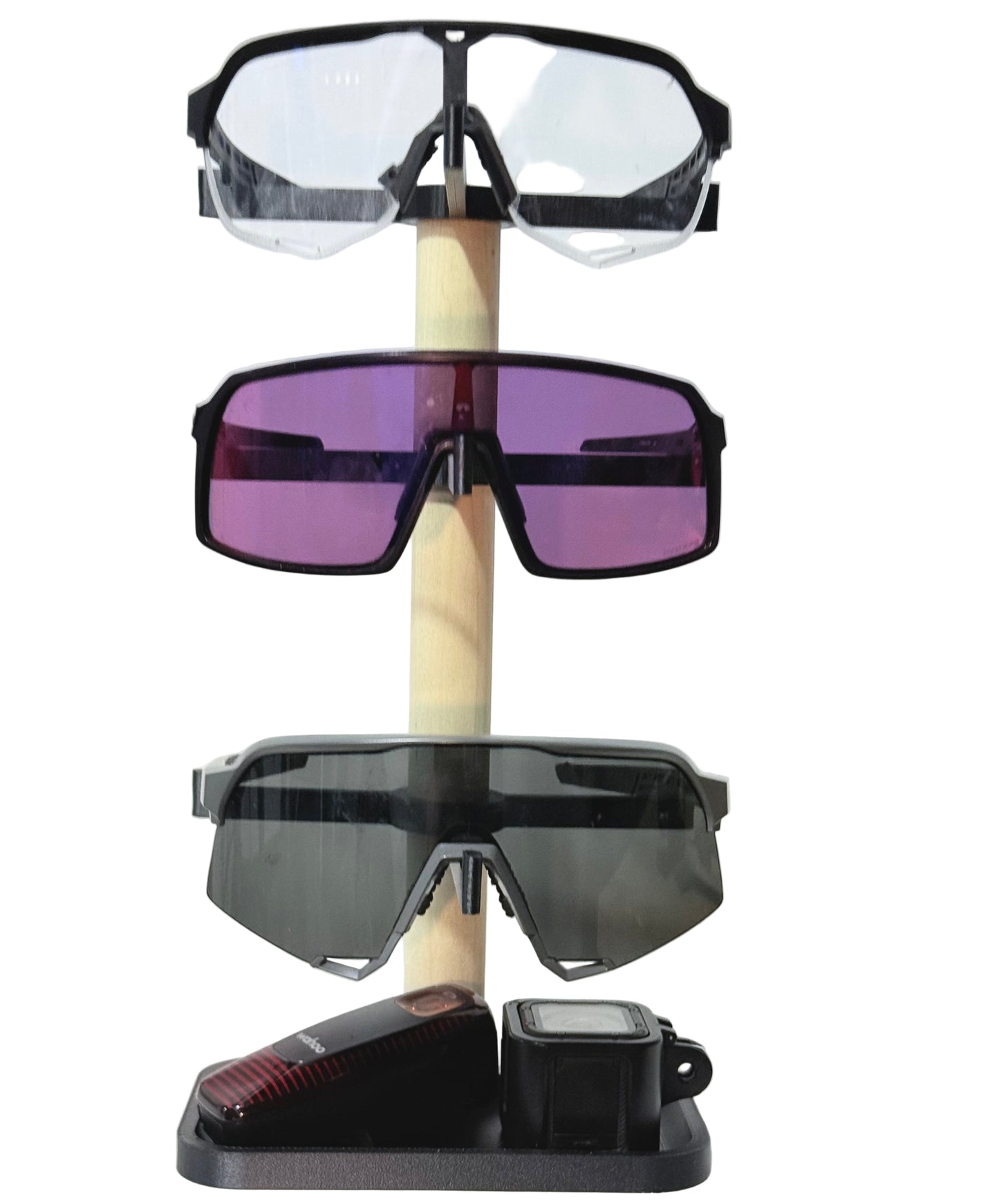 Sleek Triple-Tier Eyewear Stand with Accessory Tray